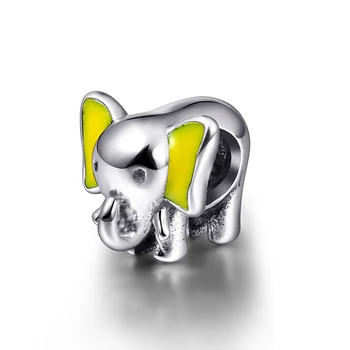 Argint 925 Drăguț Email Galben Elefant Farmecul Margele se Potrivesc Pandora Brățară Moda Bijuterii pentru Femei, Cadouri Transport Gratuit