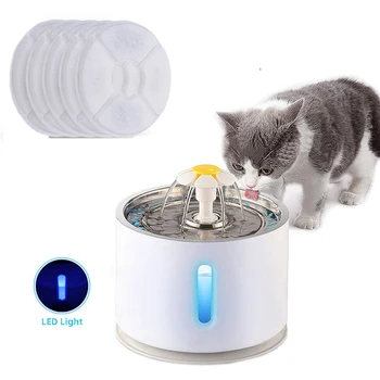 Automate de Companie Pisica de Apa Fantana cu LED-uri de Iluminat 5 Pachet Filtre 2.4 L USB Câini Pisici Mut Bautor Alimentator Castron de Băut Dozator