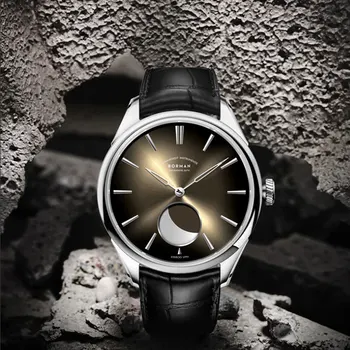 Borman Brand de Lux pentru Bărbați Ceas 80Hour Faza Lunii Automat Mechanical Ceas din Piele Brățară Ceas de mână rezistent la apă 50ATM