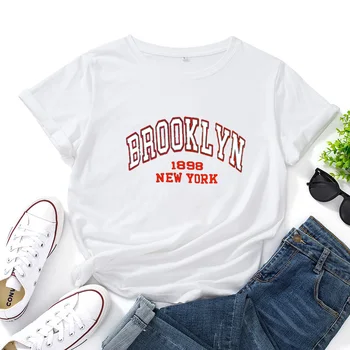 BROOKLYN 1898 NEW YORK Femei T Shirt Topuri de Moda Litere Grafic Tricou Femei O-neck Bumbac Casual T-shirt Femei Vrac Tee