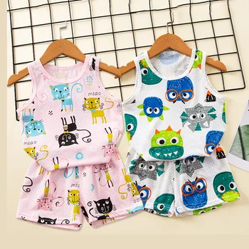 Băieți Fete Pijamale de Vara Copilul Vestă fără Mâneci Bumbac Setul de Haine pentru Copii Pijamale Pijama Seturi Pentru Copii 2 4 6 8 9 Ani