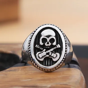 Chitara De Rock Skull Ring Pentru Bărbați Bijuterii Gotice Motociclist Craniu Inel Din Oțel Inoxidabil Moda Hip-Hop, Petrecere De Stradă Cel Mai Frumos Cadou