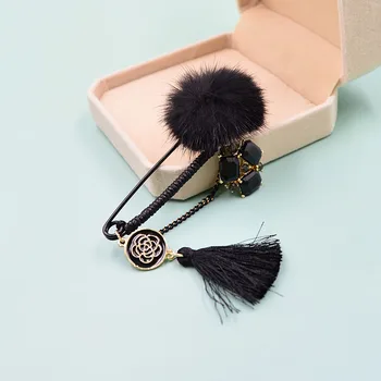 CINDY XIANG Email Camellia Ciucure Lung Puffer Minge de Brose Pentru Femei Negru Pin Broșă Personalizate Iarna Bijuterii Cadou