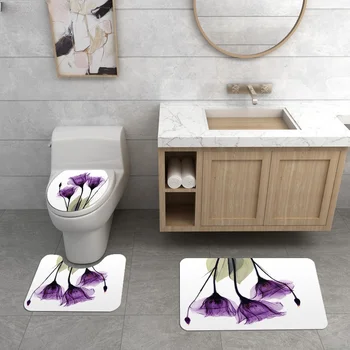 Colorat de Lalele Flori de Lotus Copaci Perdea de Duș Seturi de Covoare antiderapante Capacul de Toaletă și Baie Mat rezistent la apa de Baie Perdele
