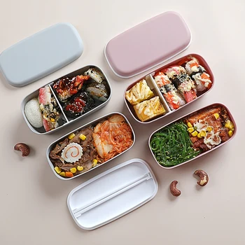 Copii Bento Box Portabil Dublu-stratificat Cutie de Prânz Frigider Alimente Proaspete-păstrarea Cutie de Depozitare Stil Japonez Tacamuri