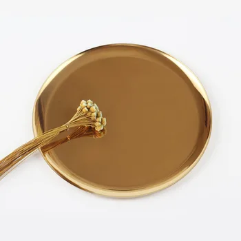 De aur a primi o placă de metal circulară tava irizare transportă ceai de fructe tava de cupru articole de mobilier