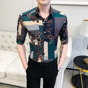 De înaltă Calitate de Lux Vintage Print Shirt pentru Bărbați Îmbrăcăminte 2021 Primavara-Vara Jumătate Maneca Smoching Rochie Bluza Homme Toate se Potrivesc 3XL