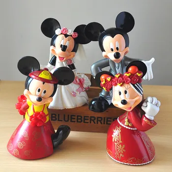 Disney 7-16cm Căsătorească cu Rochie de Mireasa Mickey Minnie Cuplu Papusa Cifrele de Acțiune China Roșie Model de Păpuși de Nunta Cadouri Jucarii Pentru Copii