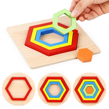 DIY din Lemn Puzzle 3D Clădire de Formă Geometrică Jucării Formă de Învățare Cunoaștere Jucării pentru copii pentru Copii de Învățământ Preșcolar Jucarii pentru Copii
