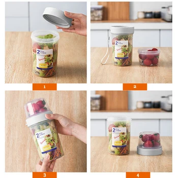 Double-decker Cutie de Depozitare Portabil Iaurt Salata de Fructe Cutie de Plastic Sigilat Cutie de Prânz Gustare de Nuci Supliment Alimentar Cutie Bucătărie
