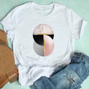 Femei cu Maneci Scurte Geometrice Kawaii Imprimare Tendința de Îmbrăcăminte de Primăvară-Vară Haine de Imprimare Tricou Femei Tee Top Graphic T-shirt