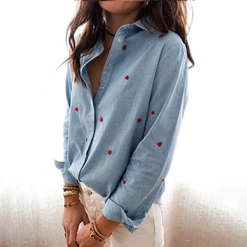 Femei Elegant Turn-Down Guler Bluza cu Maneci Lungi de Primăvară de Moda de Imprimare Topuri cu Maneci Lungi Pulovere Casual de Vara Vrac Blusa 2XL