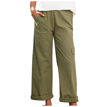 Femei Pantaloni Lenjerie Moda Multi-Buzunare Solide Liber Casual Direct Pantaloni Largi Picior Elastic Talie Mare Moale Coreean Pantaloni Lungi#