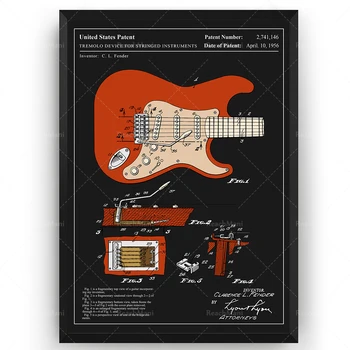 Fender Stratocaster 1954 Colourised Chitara Brevet De Imprimare Arta De Perete Poster Plan Cadouri