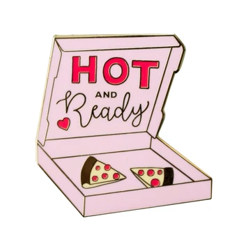 Fierbinte și Gata de Pin Rever Cutie de Pizza Insigna