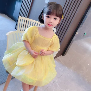 Galben Printesa Rochie De Vârsta De 1 - 8 Ani Copii Fete Stil Coreean Puff Maneca Rochii 2021 Noi De Vara Casual Plaja Vrac Rochii
