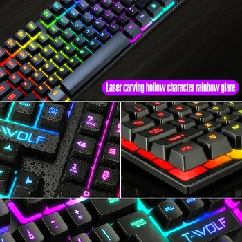 GamingKeyboard Și Mouse-ul cu Fir Tastatură și Ergonomic RGB Tastatură cu iluminare din spate rusă Silent Mouse de Gaming Set Pentru PC, laptop