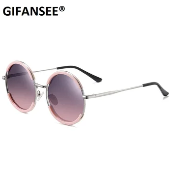 GIFANSEE Femei Polarizat ochelari de Soare Rotund Design de Lux Retro Feminin Circulară Ochelari de oameni cadru Metalic vintage uv400 Conducere