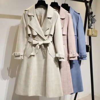 Haina De Iarna Clasic Piele De Căprioară Trench Pentru Femei 2020 Moda Rever Elegant Lung Trenci Ofițeresc Femei Jacheta Palton