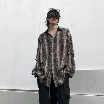 Harajuku Cămașă de Bărbați și Femei de Moda Trendy Leopard de Imprimare de Turn-down Guler Maneca Lunga Primăvara și Toamna Casual, Toate-meci de Top