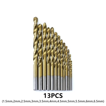 HEDA 13 BUC/set Înaltă calitate twist drill bits 1.5-6.5 mm, HSS acoperit cu titan burghiu set pentru prelucrarea Lemnului metal instrumente de plastic