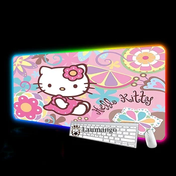Hello Kitty Rgb Gaming Mouse Pad Drăguț Xxl Masă Tampoane Gamer Tastatură De Calculator Kawaii Accesorii De Birou Mat Led Backlight Mousepad