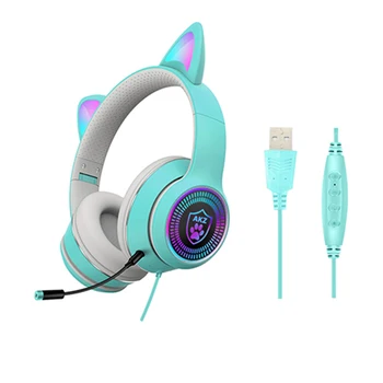 HiFi Stereo Pliabila Fashion Anulare a Zgomotului set de Căști pentru Jocuri Drăguț USB Cablu Usoare Lumina RGB Cu Microfon Cadou de Pisică Ureche