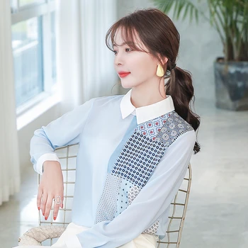 Houthion de Vară, Bluză cu mânecă Lungă de Mătase Amestec Top Casual Rever coreean Sexy Vrac Tricouri Noua Moda