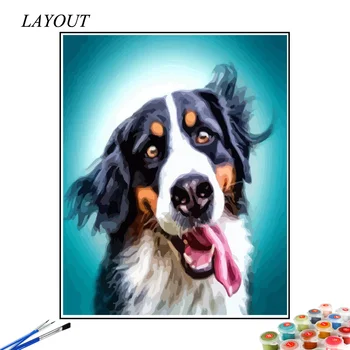 HUACAN Vopsea De Numere Câine Mână de Perete Pictat Imagini de Artă De Numărul Pe Panza Animal Kituri de Acasă Decorare