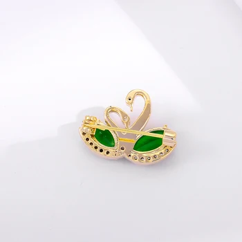 Inima minunat Lebede de Aur de Argint de Culoare Broșe pentru Femei Verde Broșă de Cristal Bijuterii de Lux AAA Zircon Stone Animal Ace de brosa