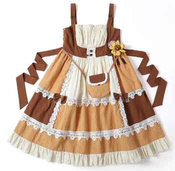 Japoneze pastorală stil dulce lolita rochie vintage din dantela bowknot zăbrele talie mare victorian rochie kawaii fata de gothic lolita jsk