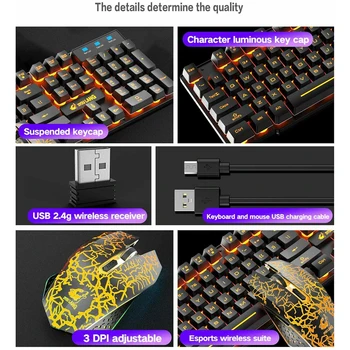Jocuri Tastatură Mecanică Simt Curcubeu Fundal cu LED USB pentru Tastatura si Mouse Set Ergonomic pentru PC, Laptop Gamer
