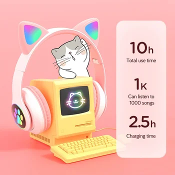 Lumina Flash Drăguț Urechi de Pisică Bluetooth fără Fir Căști cu Microfon Poate controla LED Copil Fata de Muzica Stereo Cască setul cu Cască de Telefon Cadou