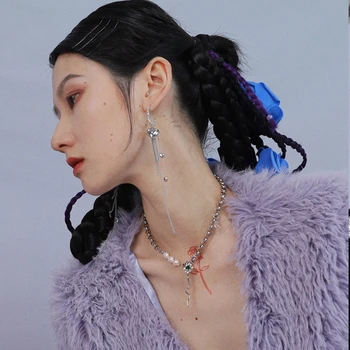 MENGJIQIAO 2021 Moda de Metal Lanț Colier Pentru Femei Fete Elegante de apă Dulce Pearl Verde de Cristal Pandantiv Colier Bijoux