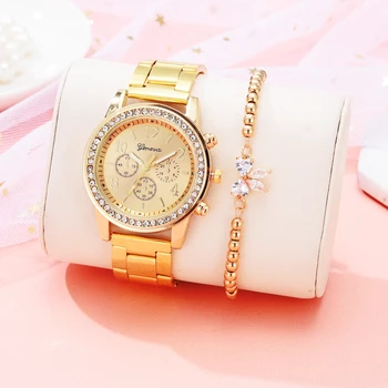 Moda Doamnelor Ceasuri De Mână Rochie Rose Gold Ceas Pentru Femei Cristal De Diamant Ceasuri Brățară Din Oțel Set Ceas Femei Montre Femme