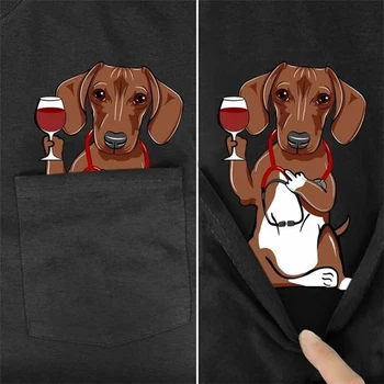 Moda T-Shirt Doctor Wine & Middlehand Buzunar Tipărite Câine Drăguț T-shirt pentru Bărbați pentru Femei Tricouri Hip Hop Topuri Amuzant Bumbac Tees