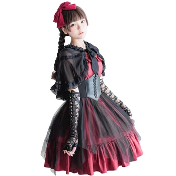 Negru Alice În Țara Minunilor Femei Rochie Neagra Punk Lolita Vara Gotic Rochie Fancy Red Menajera Costum De Halloween Cosplay Rochie Lolita