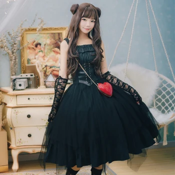 Negru Alice În Țara Minunilor Femei Rochie Neagra Punk Lolita Vara Gotic Rochie Fancy Red Menajera Costum De Halloween Cosplay Rochie Lolita