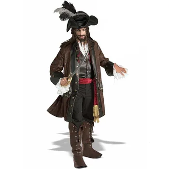 New Adult Mens Petrecere de Halloween Pirat Costume Fantezie Cosplay Rochii Tinuta Cu camasa + vesta + curea + hat + Pantaloni + Jacke