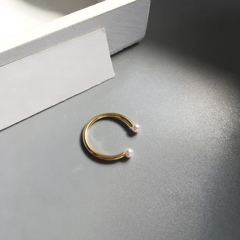 Nou Stil coreean Simplu Inel de Aur, de Argint, Mici Perle Deschidere Reglabil C-în formă de Inel Femeie Moda Bijuterii Cadou
