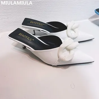 Noua Moda De Lux Mare Lanț De Subliniat Superficial Pisicuță Tocuri Femeie Pompe De Designer De Brand Socofy Doamnelor Pantofi Mocasini Catâri Flip Flops