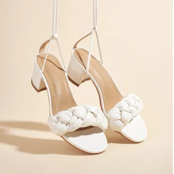 Noua Moda de Vara de Design Țese Femei Sandale cu toc Pătrat Doamnelor Sandale Shoesr765