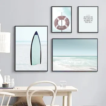 Ocean Beach House Turtle Scoica Placă De Surf Arta De Perete Panza Pictura Nordică Postere Si Printuri Poze De Perete Pentru Living Decorul Camerei