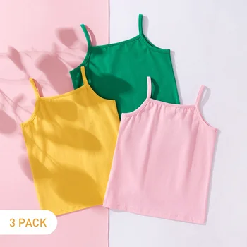PatPat 2021 Noi de Vara 3pcs Fată Copilul casual Solid Top Bretele pentru 2-6Y Copii Fată fără Mâneci Bumbac T-shirt Haine