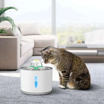 Pet Automatic Feeder Cat Water Fountain Dog Drinking Bowl USB Automatic LED Electric Mute Drinker Auto Feeder Container Display