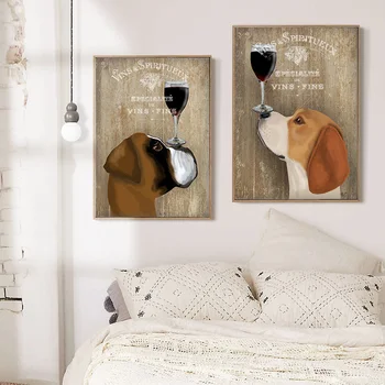 Picătură de transport maritim vin Câine Drăguț Desen de Perete Panza Tiparituri Diy Pictură în Ulei Postere Pentru Copii Dormitor Decor Acasă Imagini