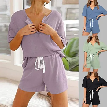 Pijama pentru Femei din Bumbac Solid Pijamale Seturi de Pijamale de Vara Haine de Acasă Cameră Purta Simplu Homewear Pijama Verano Mujer