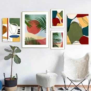 Planta tropicala Arta de Perete Abstract Colorat Fata de Soare Linii Panza Pictura Nordică Postere si Printuri de Imagine pentru Camera de zi Decor