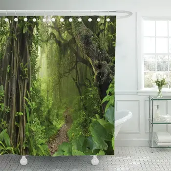 Pădure verde din Asia Tropicale Junglă Tropicală Mlaștină Copac Amazon Perdea de Duș Impermeabil Tesatura 60 x 72 Cm Set cu Cârlige