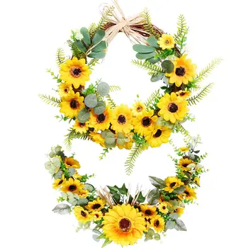 Rattan Împletit de Floarea-soarelui Cunună Geam Usa Agatat ornament Floare Mică și Galbenă Ghirlanda de Fotografie, articole pentru acoperirea capului